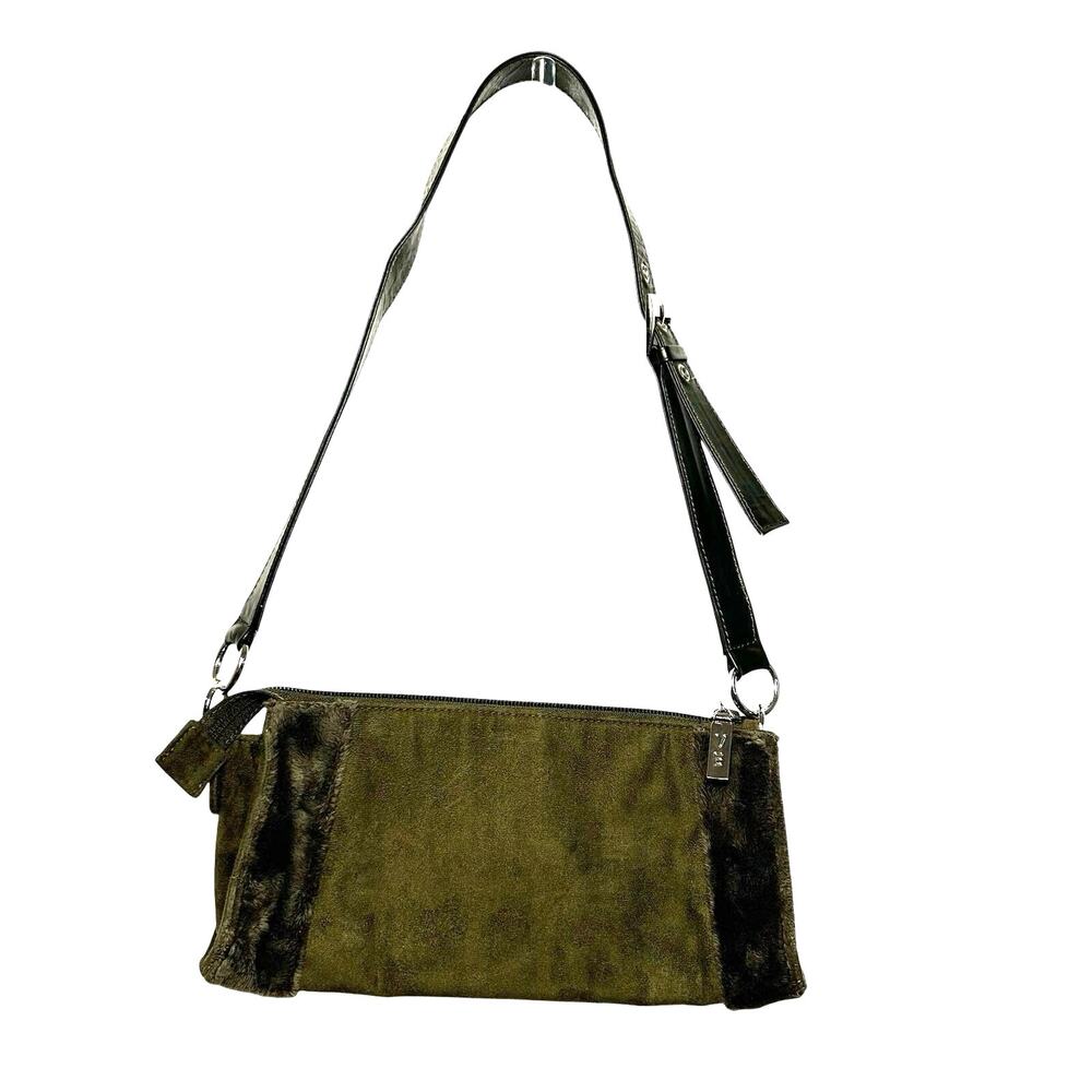 VTG Y2K VANELi Green Suede Shoulder Baguette Bag Y2K Minimalist Purse